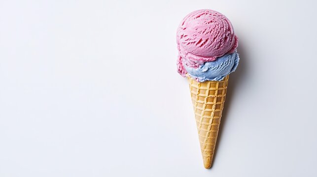 Strawberry icecream cone being held.